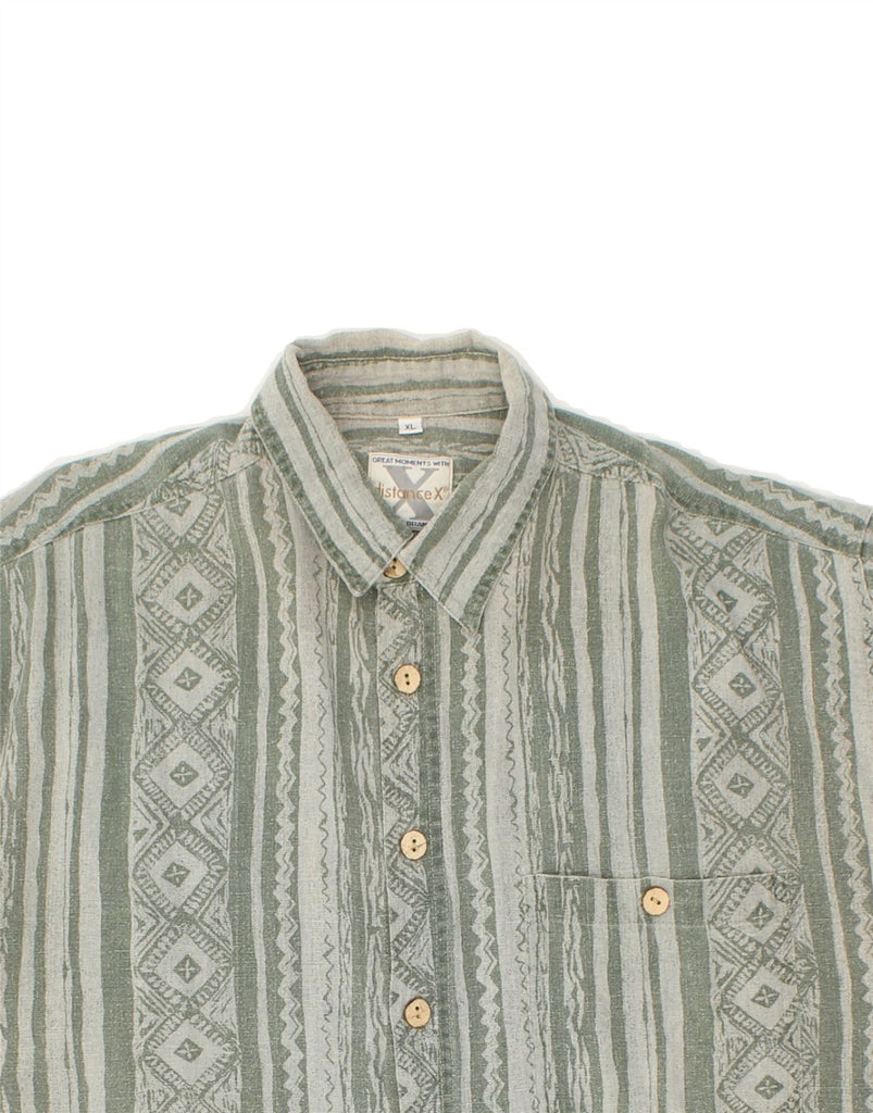 VINTAGE Mens Short Sleeve Shirt XL Grey Striped Cotton Vintage Vintage and Second-Hand Vintage from Messina Hembry 