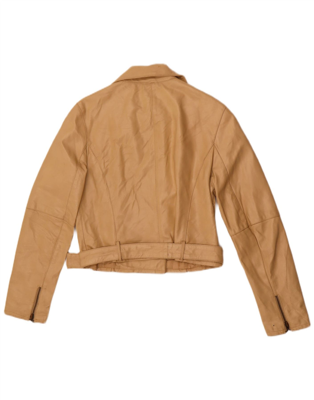 MOTIVI Womens Biker Leather Jacket UK 8 Small  Beige Leather