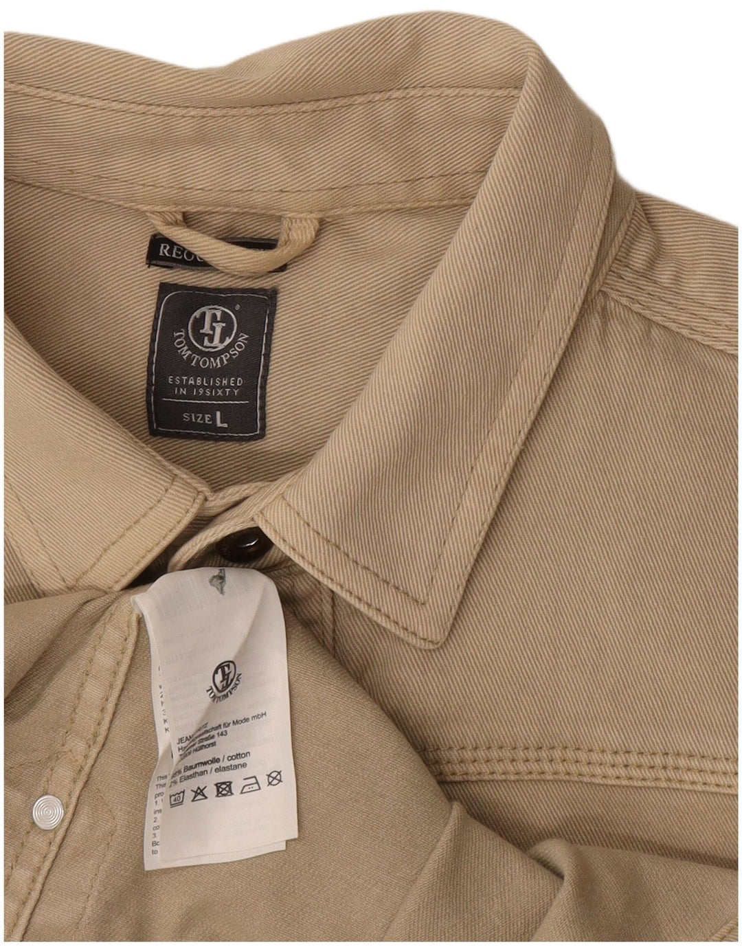 Tom Tompson Mens Flannel Shirt Large Beige Cotton