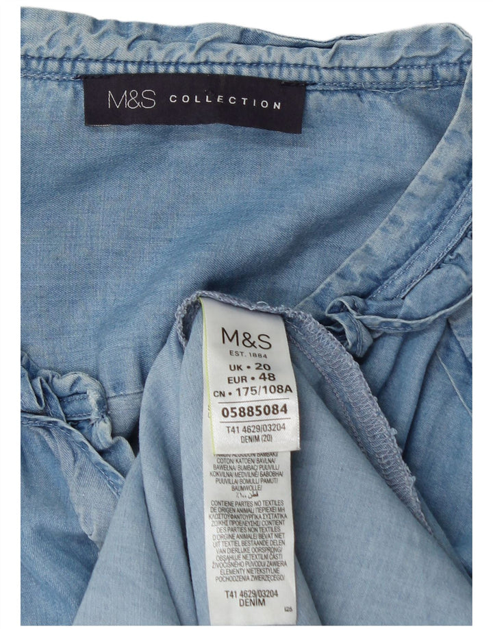 Marks & Spencer Womens Ruffle Front Shirt UK 20 2XL Blue Cotton