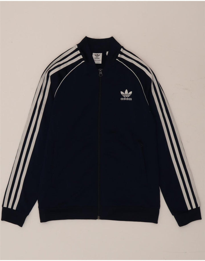 Adidas Boys Tracksuit Top Jacket 11-12 Years Navy Blue Colourblock