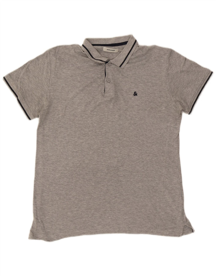 Jack & Jones Mens Polo Shirt Medium Grey Flecked Cotton