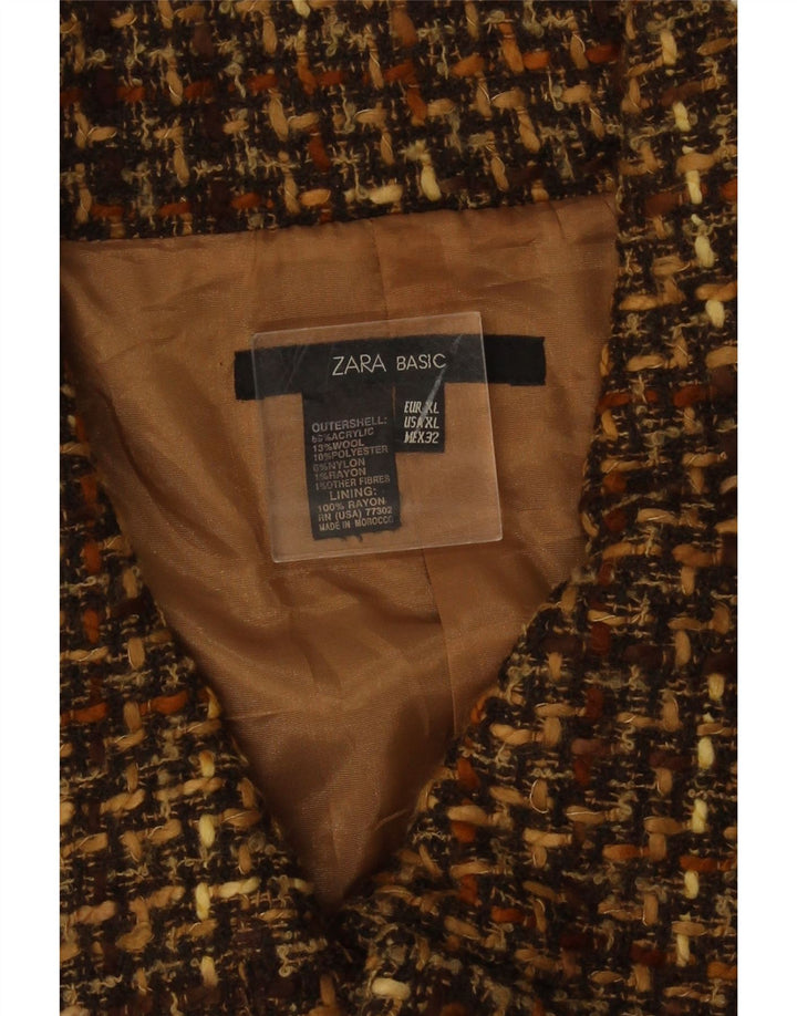 Zara Womens 3 Button Blazer Jacket UK 18 XL Brown Chevron Acrylic