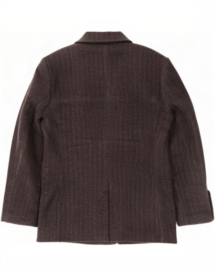 Superdry Mens Pea Coat UK 40 Large Grey Herringbone Wool Classic
