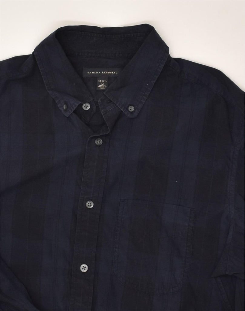 BANANA REPUBLIC Mens Shirt Size 15 15 1/2 Medium Navy Blue Check Cotton | Vintage Banana Republic | Thrift | Second-Hand Banana Republic | Used Clothing | Messina Hembry 