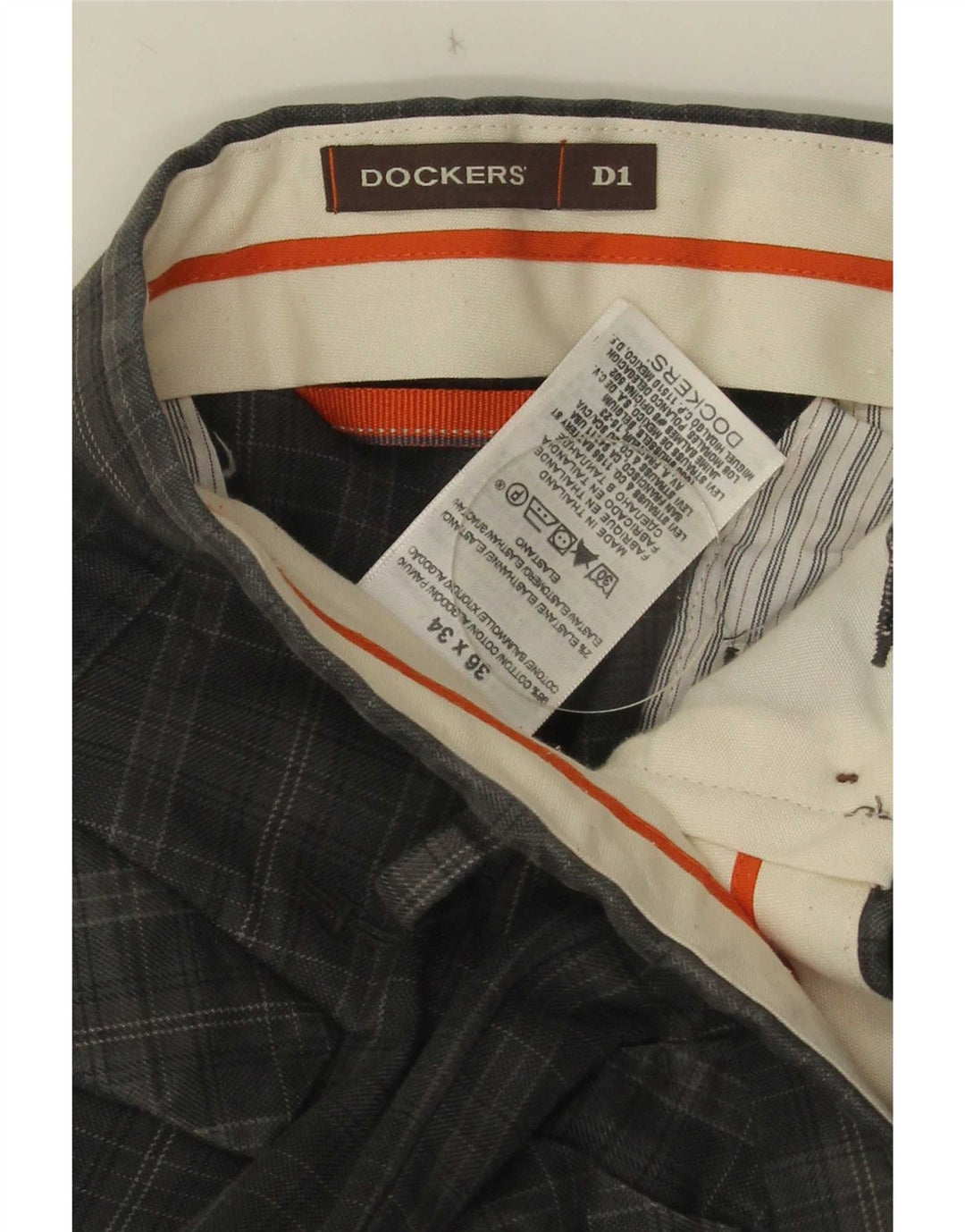 Dockers Mens Straight Chino Trousers W36 L34 Grey Check Cotton