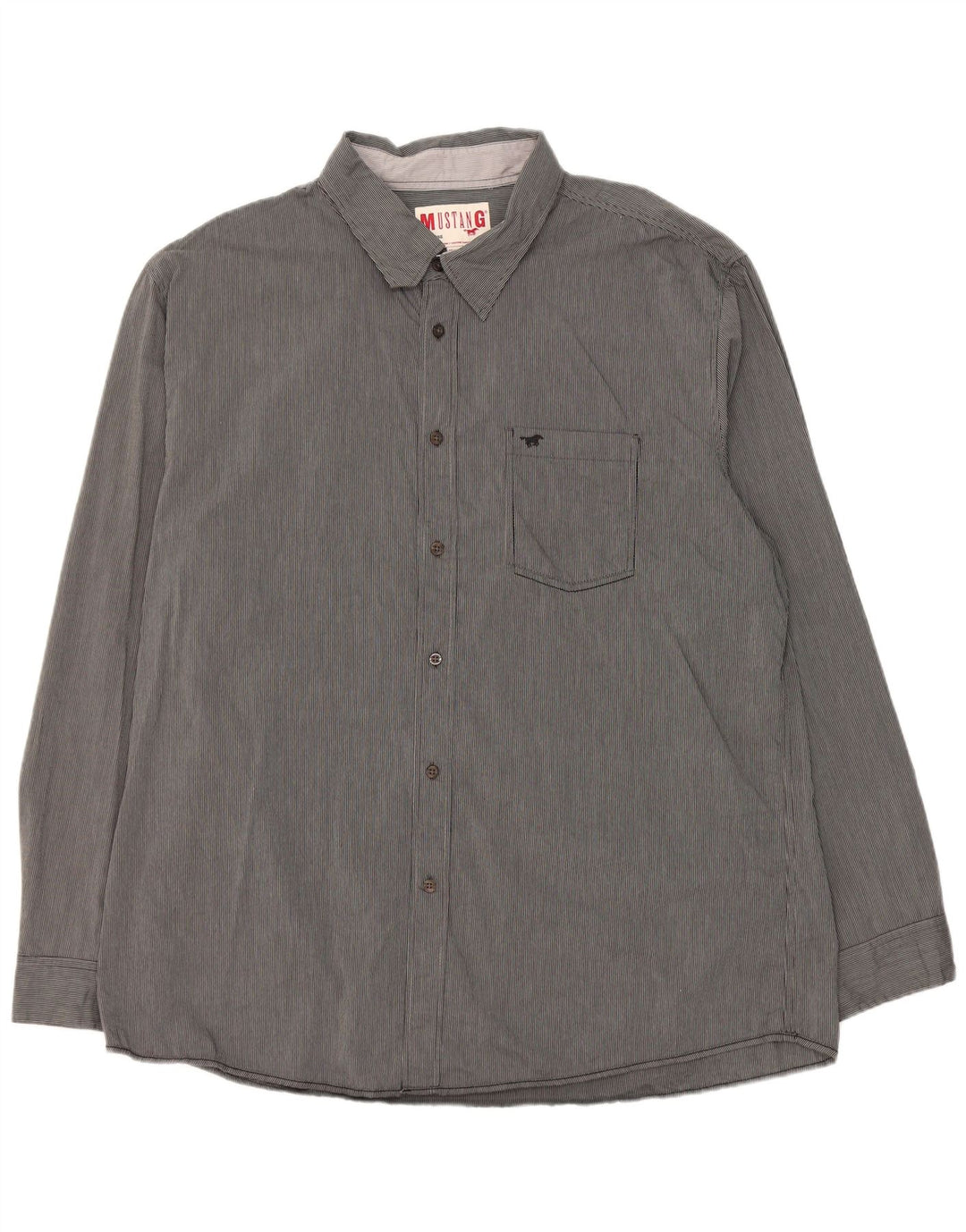 Mustang Mens Shirt 3XL Grey Striped Cotton