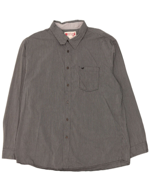 Mustang Mens Shirt 3XL Grey Striped Cotton
