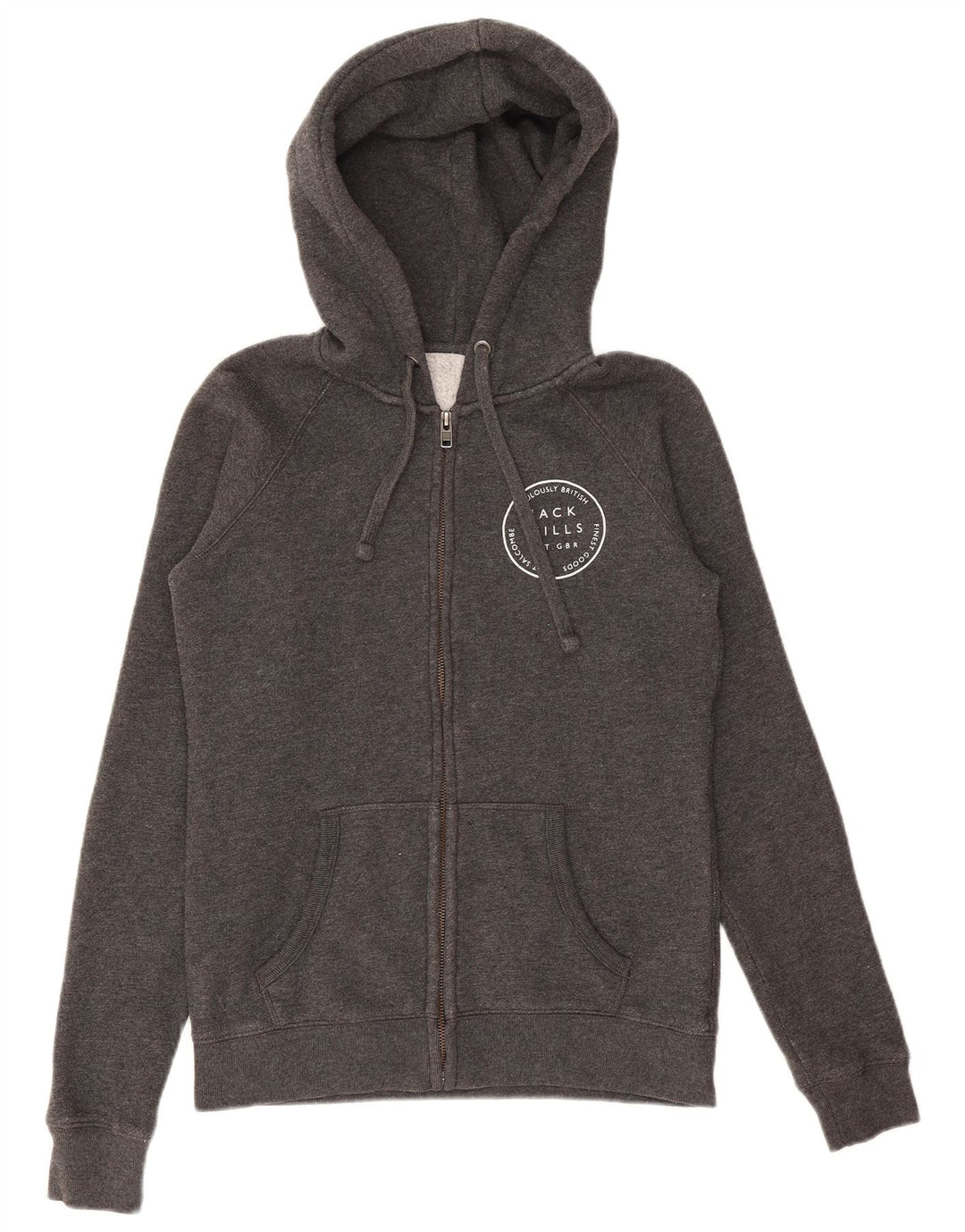 Jack Wills Womens Graphic Zip Hoodie Sweater UK 10 Small Grey Polyester