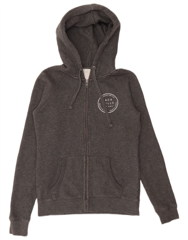 Jack Wills Womens Graphic Zip Hoodie Sweater UK 10 Small Grey Polyester