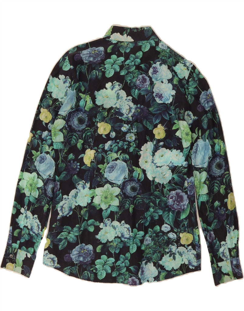 VINTAGE Womens Shirt IT 42 Medium Black Floral Cotton Vintage Vintage and Second-Hand Vintage from Messina Hembry 