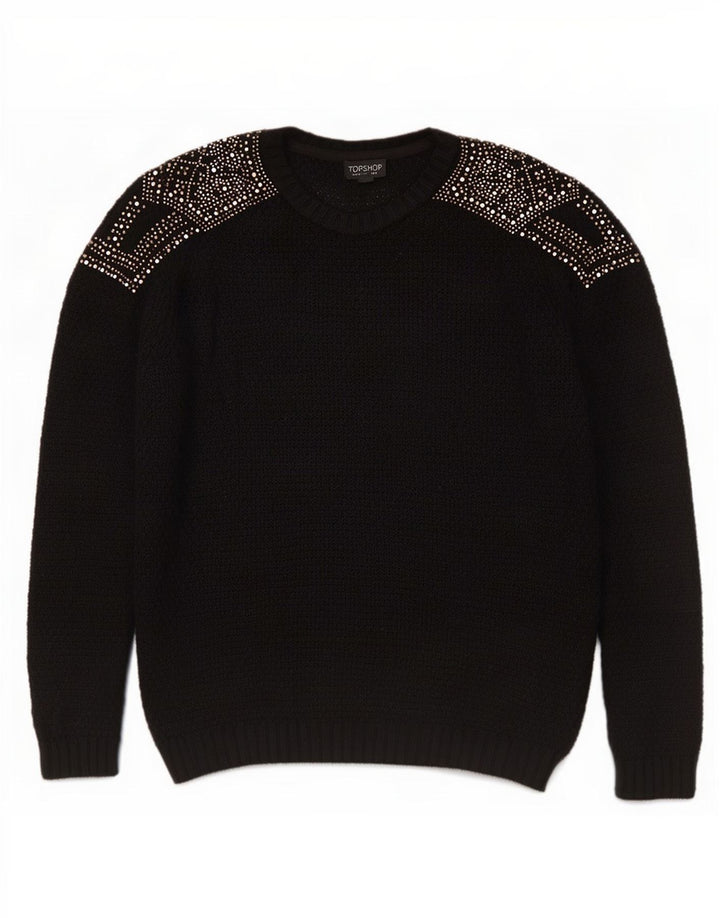 Topshop Womens Crew Neck Jumper Sweater UK 12 Medium Black Viscose