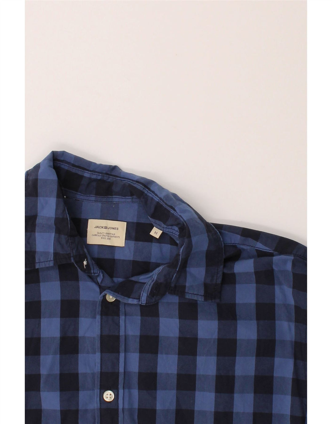JACK & JONES Mens Shirt Medium Navy Blue Gingham Cotton Vintage Jack & Jones and Second-Hand Jack & Jones from Messina Hembry 