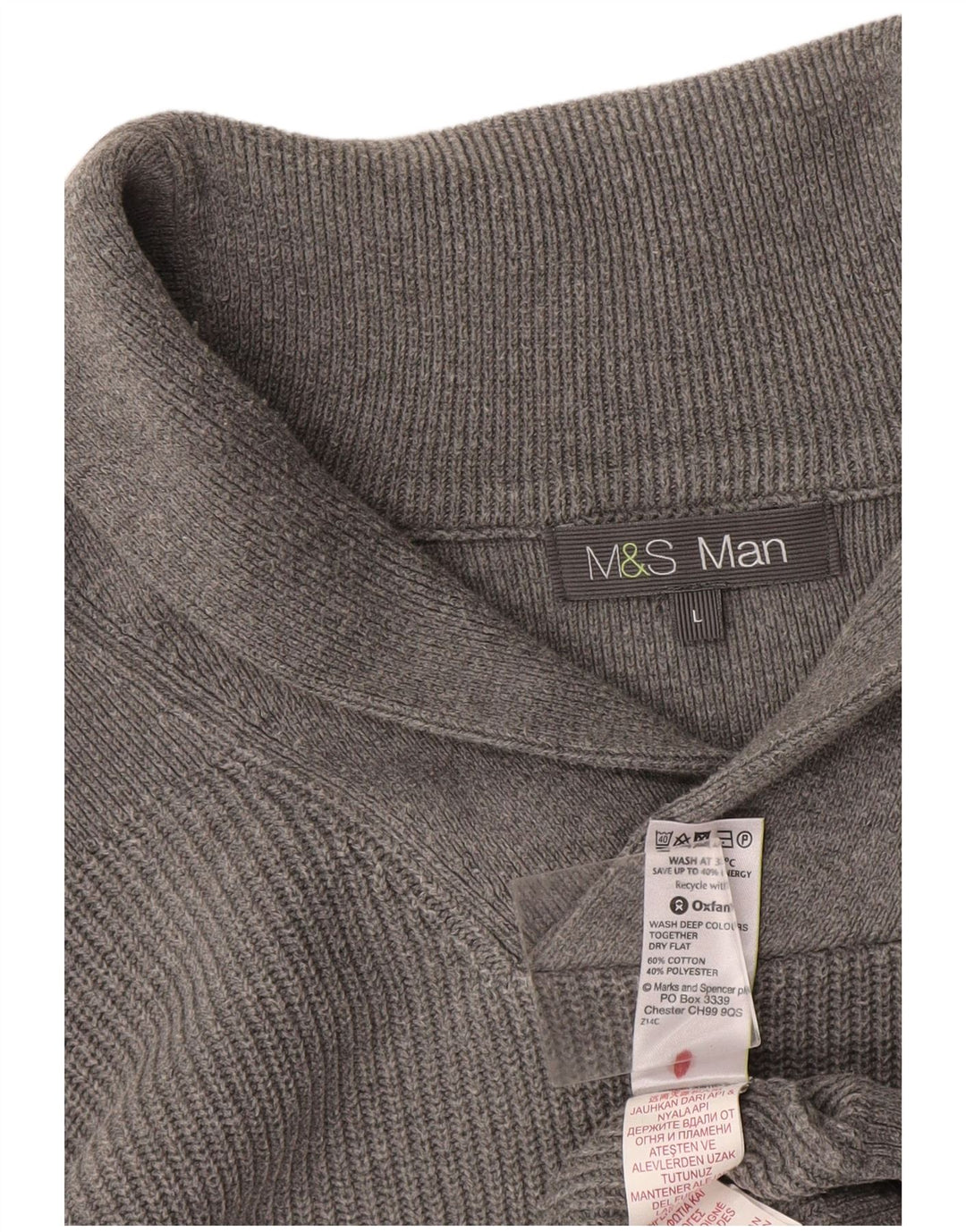Marks & Spencer Mens Shawl Neck Jumper Sweater Large Grey Cotton