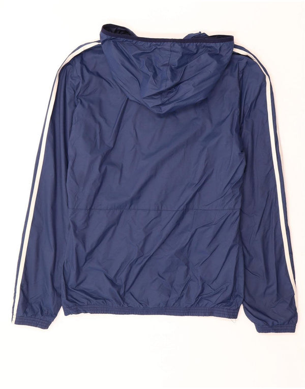 ADIDAS Mens Hooded Tracksuit Top Jacket UK 36 Small Navy Blue Polyester