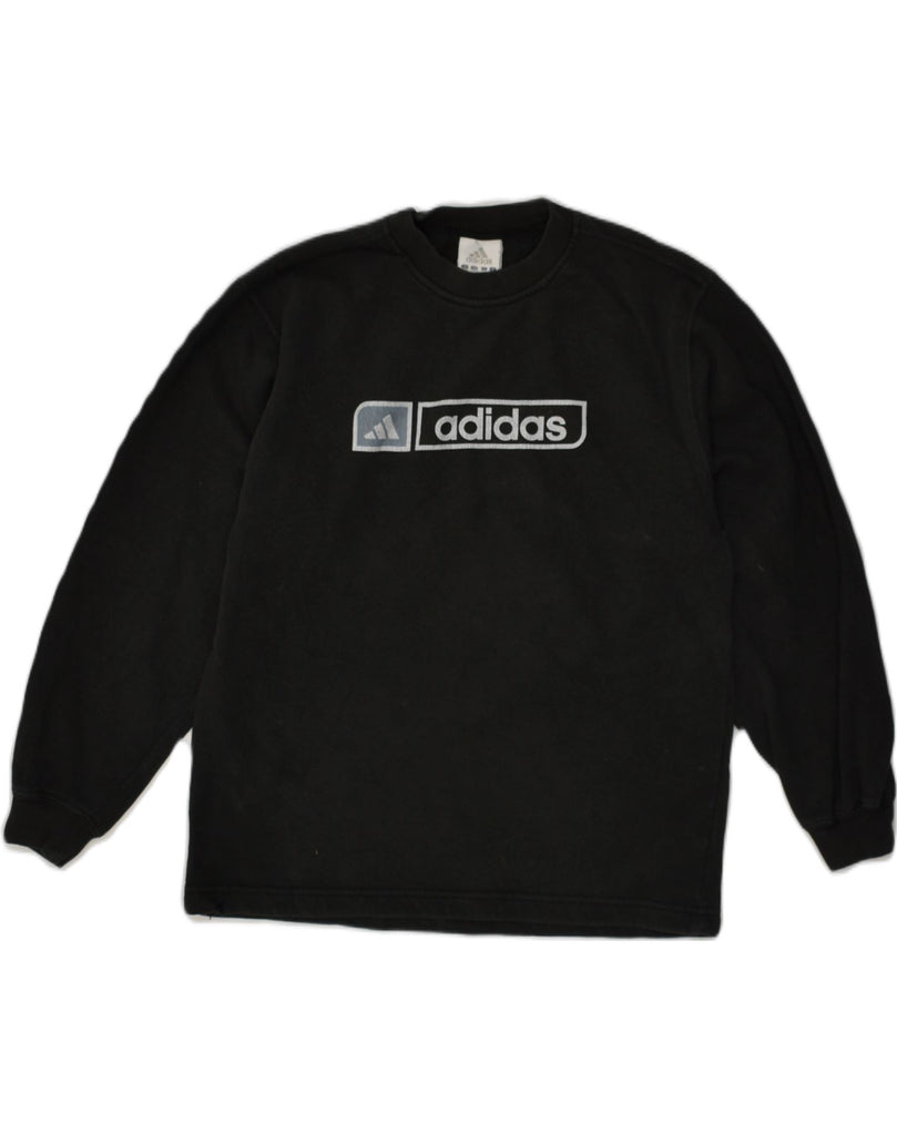 ADIDAS Boys Loose Fit Graphic Sweatshirt Jumper 9-10 Years Black Cotton | Vintage Adidas | Thrift | Second-Hand Adidas | Used Clothing | Messina Hembry 