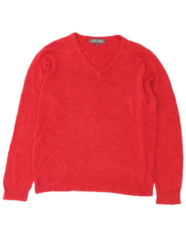 Marks & Spencer Mens V-Neck Jumper Sweater Large Red Acrylic