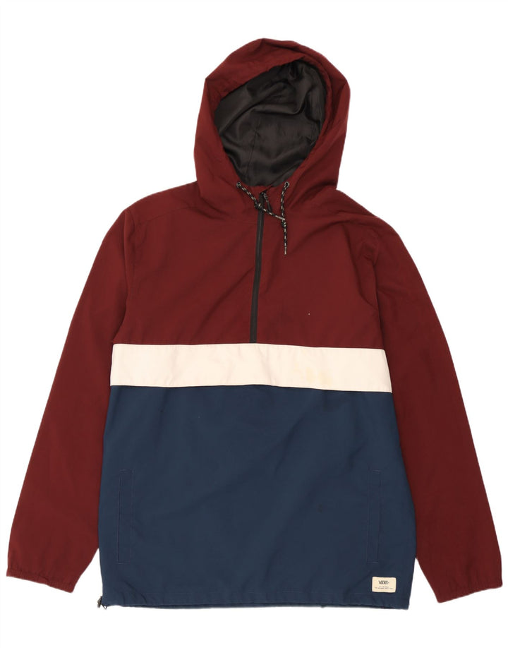 Vans Mens Hooded Pullover Rain Jacket UK 38 Medium Burgundy Colourblock