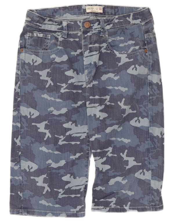 Zara Boys Denim Shorts 13-14 Years W30 Blue Camouflage Cotton