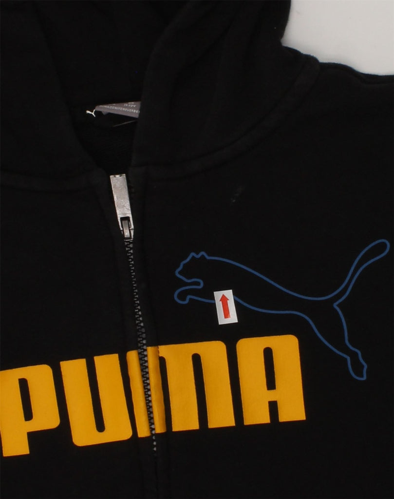 PUMA Boys Graphic Zip Hoodie Sweater 11-12 Years Black Cotton | Vintage Puma | Thrift | Second-Hand Puma | Used Clothing | Messina Hembry 