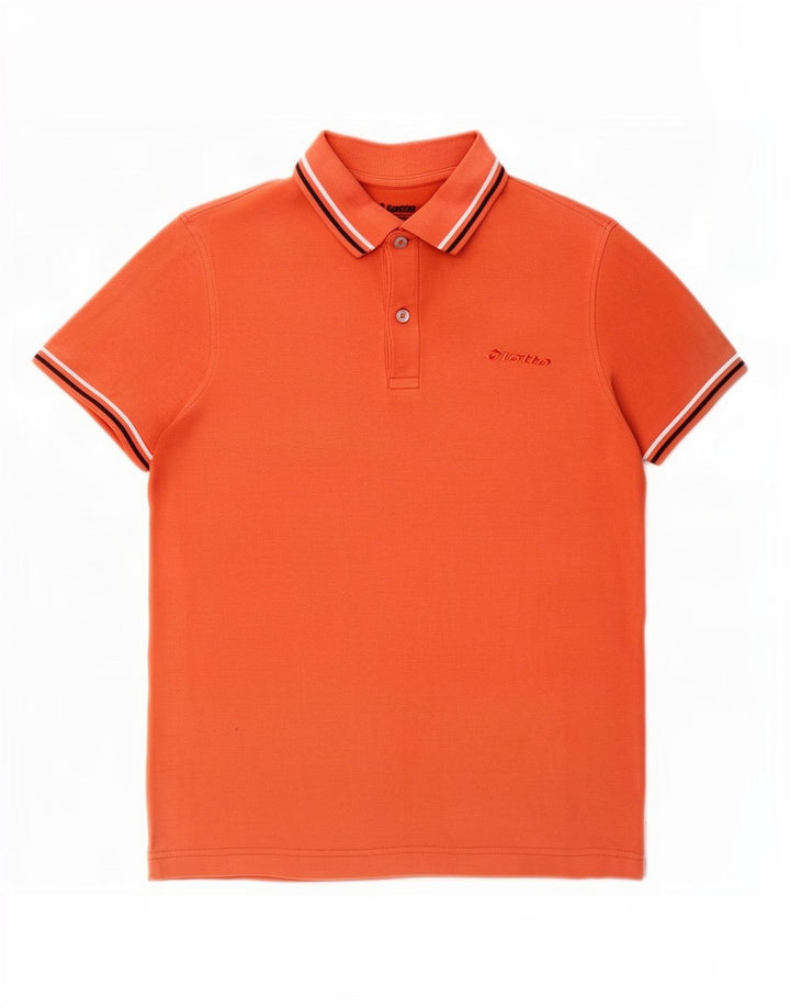 Lotto Mens Polo Shirt Medium Orange Striped Cotton