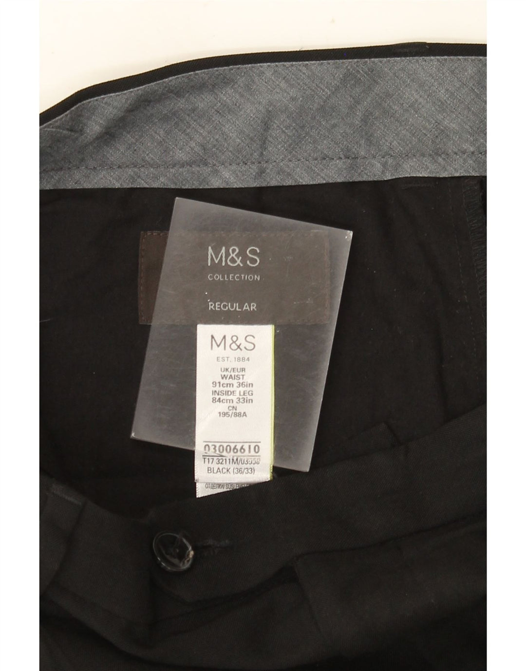 MARKS & SPENCER Mens Regular Fit Suit Trousers W36 L33 Black Polyester
