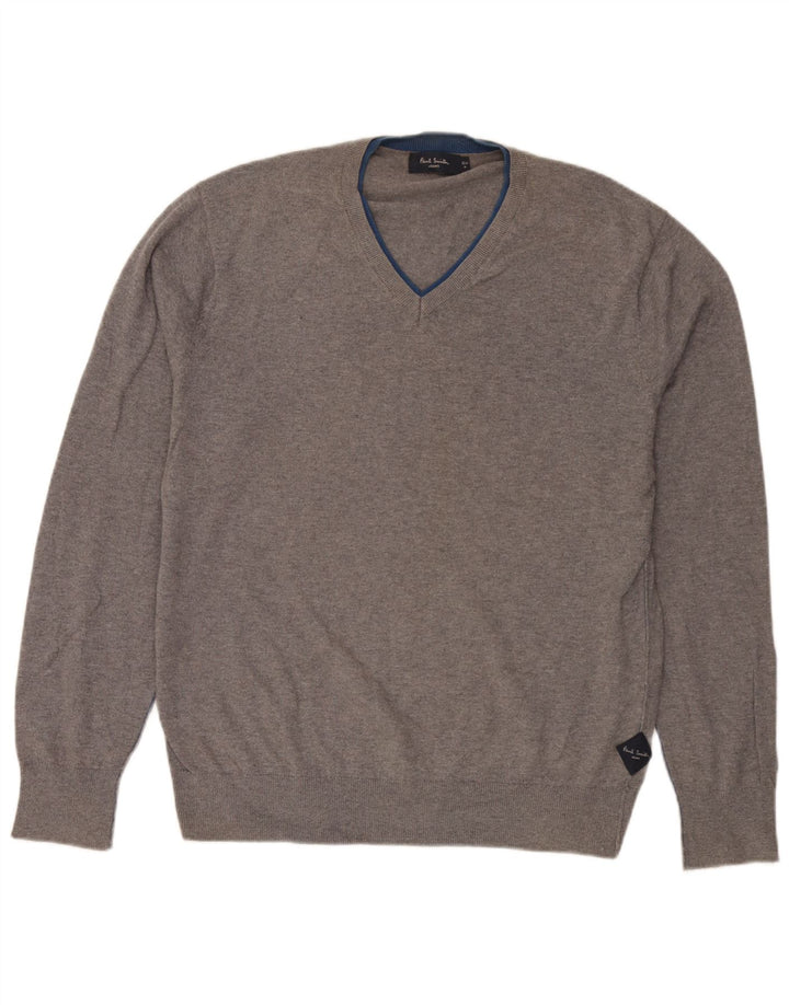 Paul Smith Mens V-Neck Jumper Sweater XL Grey Cotton