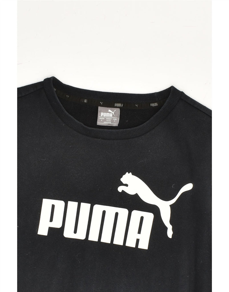 PUMA Womens Graphic Sweatshirt Jumper UK 10 Small Black Cotton | Vintage Puma | Thrift | Second-Hand Puma | Used Clothing | Messina Hembry 