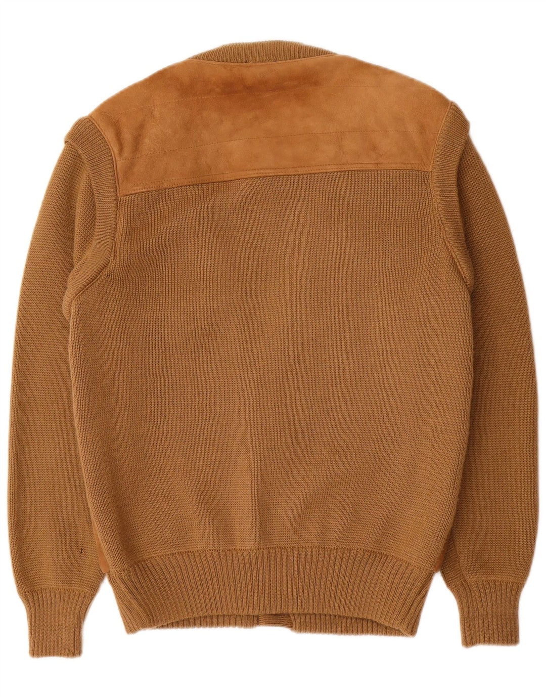 C&A Mens Suede Cardigan Sweater EU 52/54 Large Brown Leather