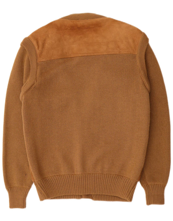 C&A Mens Suede Cardigan Sweater EU 52/54 Large Brown Leather