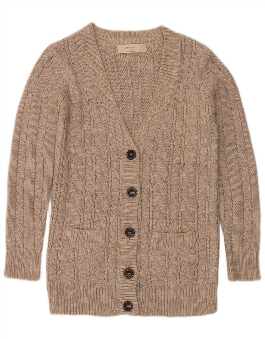 Zara Womens Cardigan Sweater UK 14 Medium Beige Acrylic