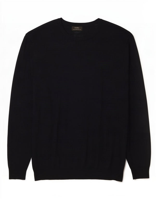 Zara Mens Crew Neck Jumper Sweater Large Navy Blue