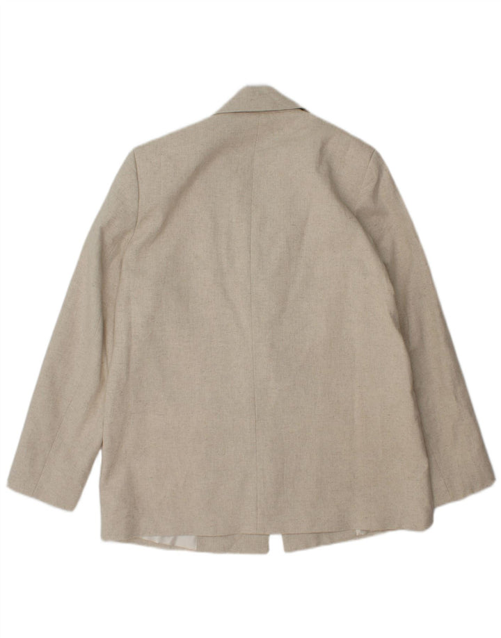 Zara Womens 1 Button Blazer Jacket UK 14 Medium Beige Herringbone Acetate
