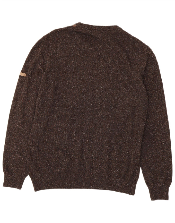 Navigare Mens Crew Neck Jumper Sweater Medium Brown Argyle/Diamond Wool