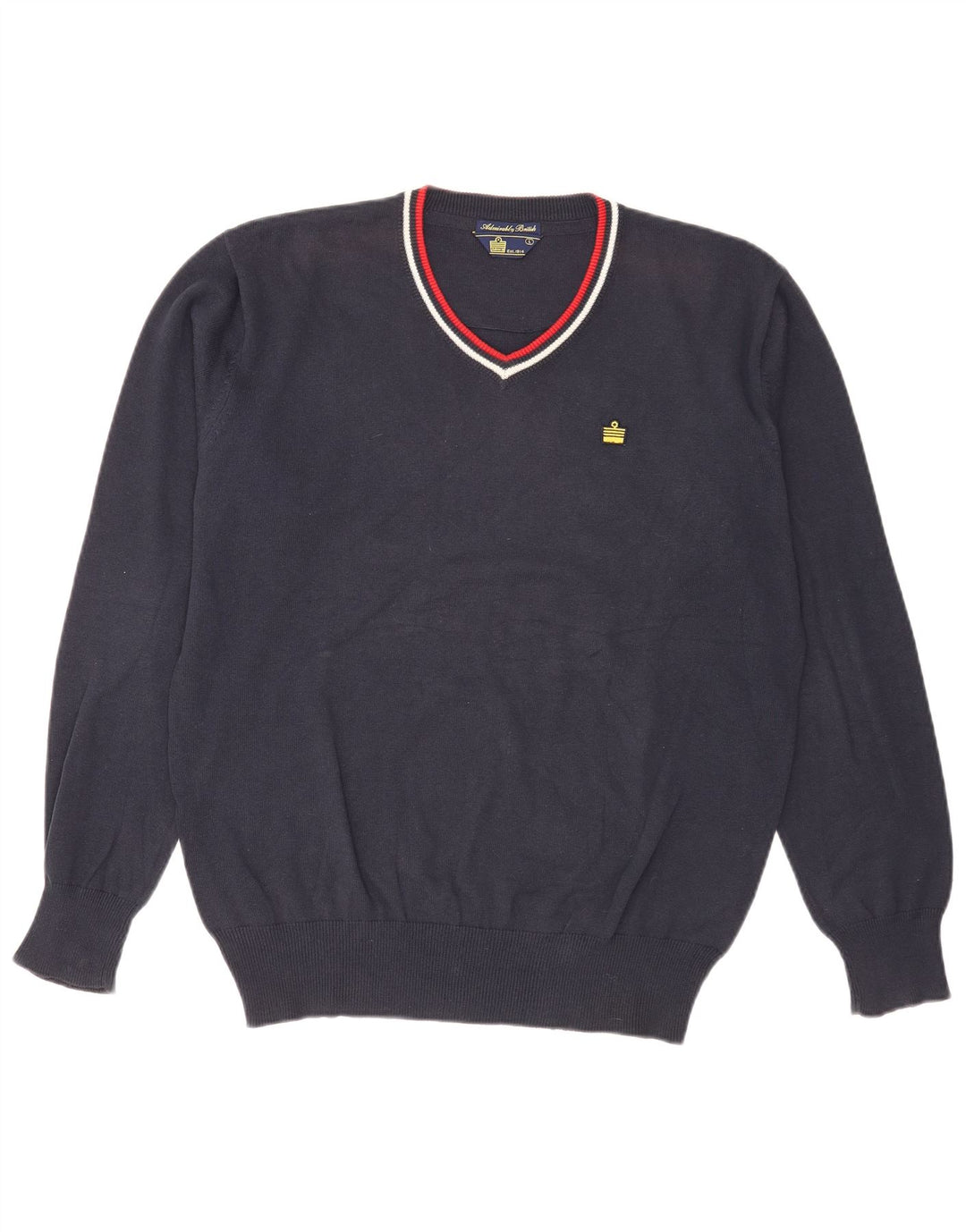 Admiral Mens Regular Fit V-Neck Jumper Sweater Large Navy Blue Cotton