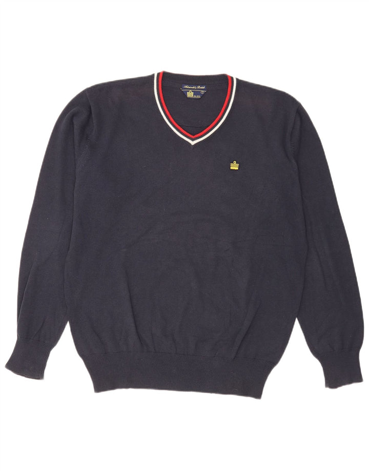 Admiral Mens Regular Fit V-Neck Jumper Sweater Large Navy Blue Cotton