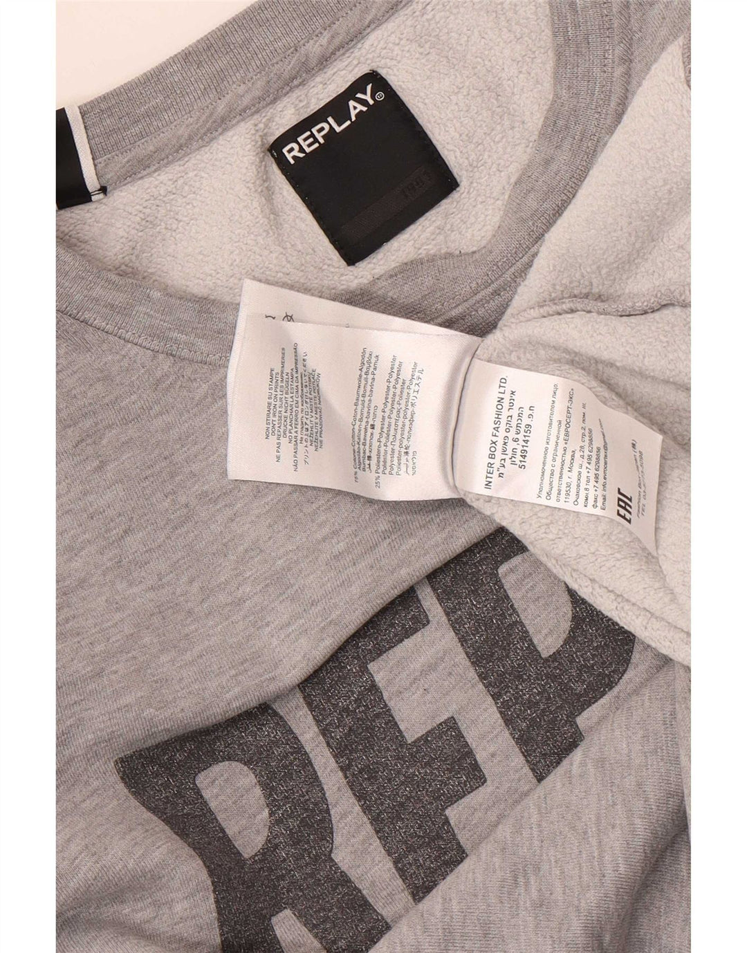 Replay Mens Graphic Sweatshirt Jumper Medium Grey Flecked Cotton