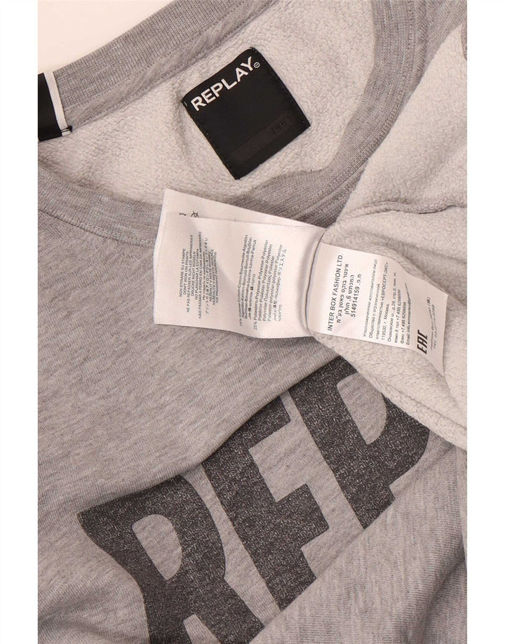 Replay Mens Graphic Sweatshirt Jumper Medium Grey Flecked Cotton