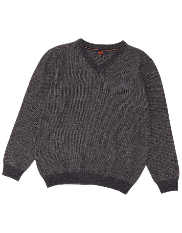 Avirex Mens V-Neck Jumper Sweater Large Grey Viscose