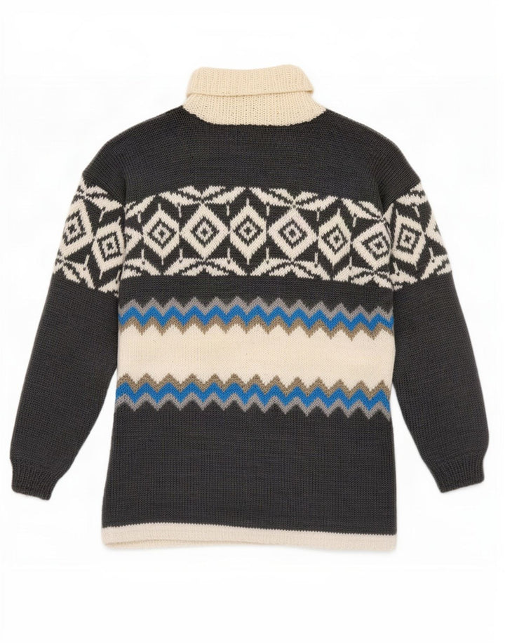 Vintage Mens Roll Neck Jumper Sweater Small Grey Geometric