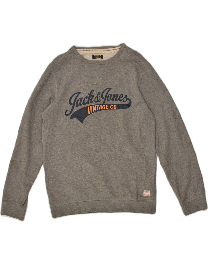 JACK & JONES Mens Graphic Sweatshirt Jumper Large Grey Cotton | Vintage Jack & Jones | Thrift | Second-Hand Jack & Jones | Used Clothing | Messina Hembry 