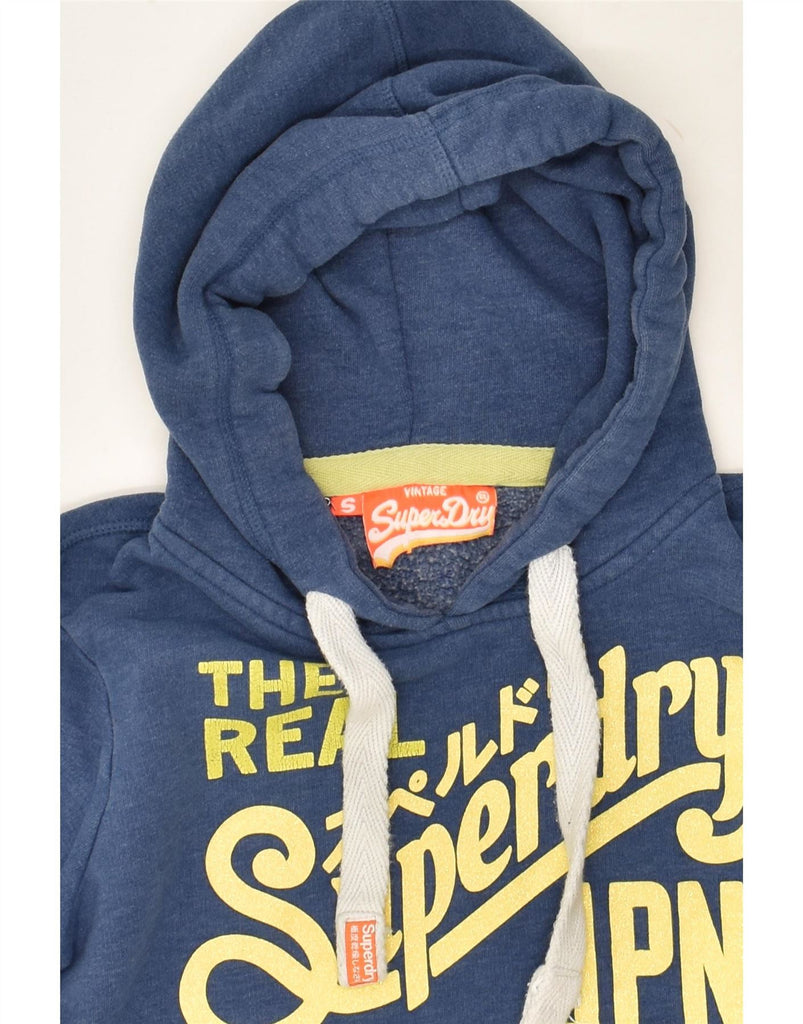 SUPERDRY Womens Graphic Hoodie Jumper UK 10 Small Blue Cotton | Vintage Superdry | Thrift | Second-Hand Superdry | Used Clothing | Messina Hembry 