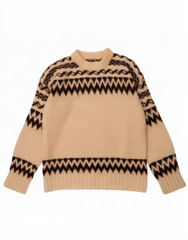 Vintage Womens Crew Neck Jumper Sweater UK 14 Medium Off White Fair Isle