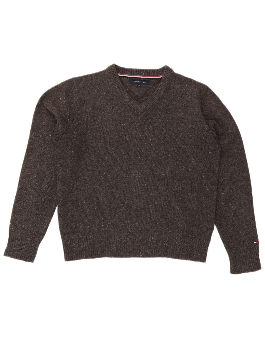 Tommy Hilfiger Mens V-Neck Jumper Sweater Medium Grey Flecked Wool
