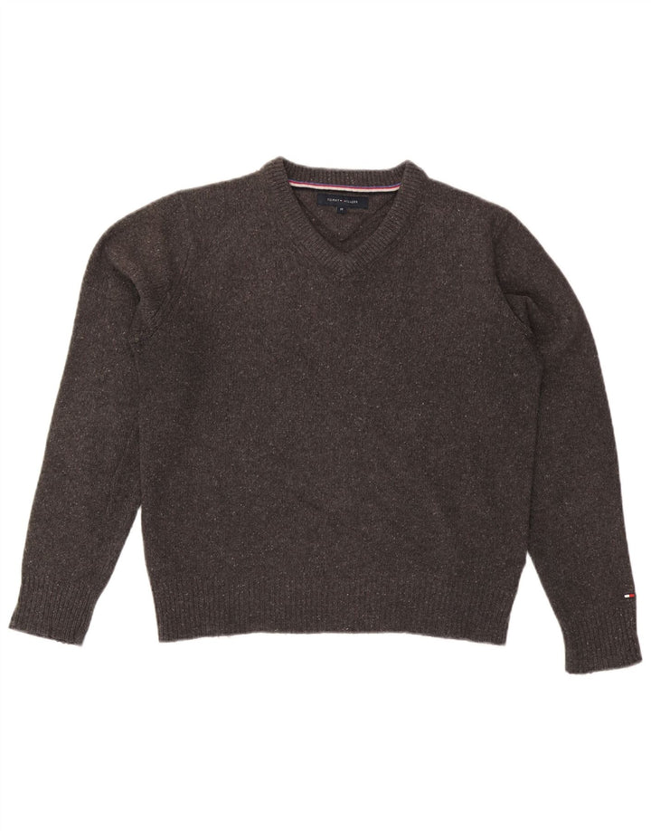 Tommy Hilfiger Mens V-Neck Jumper Sweater Medium Grey Flecked Wool