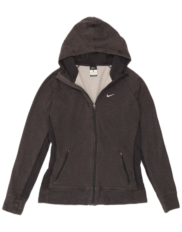 Nike Womens Dri Fit Zip Hoodie Sweater UK 16 Large Grey Cotton