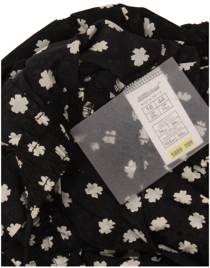 St Michael Womens Pleated Skirt UK 16 Large W36 Black Floral Polyester