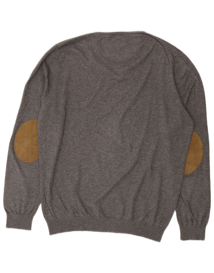 Massimo Dutti Womens V-Neck Jumper Sweater UK 16 Large Grey Cotton