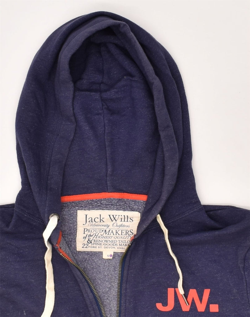 JACK WILLS Mens Graphic Zip Hoodie Sweater Small Navy Blue Cotton | Vintage Jack Wills | Thrift | Second-Hand Jack Wills | Used Clothing | Messina Hembry 