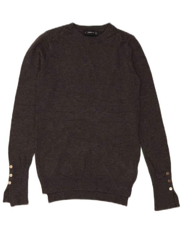 Zara Womens Crew Neck Jumper Sweater UK 10 Small Grey Viscose